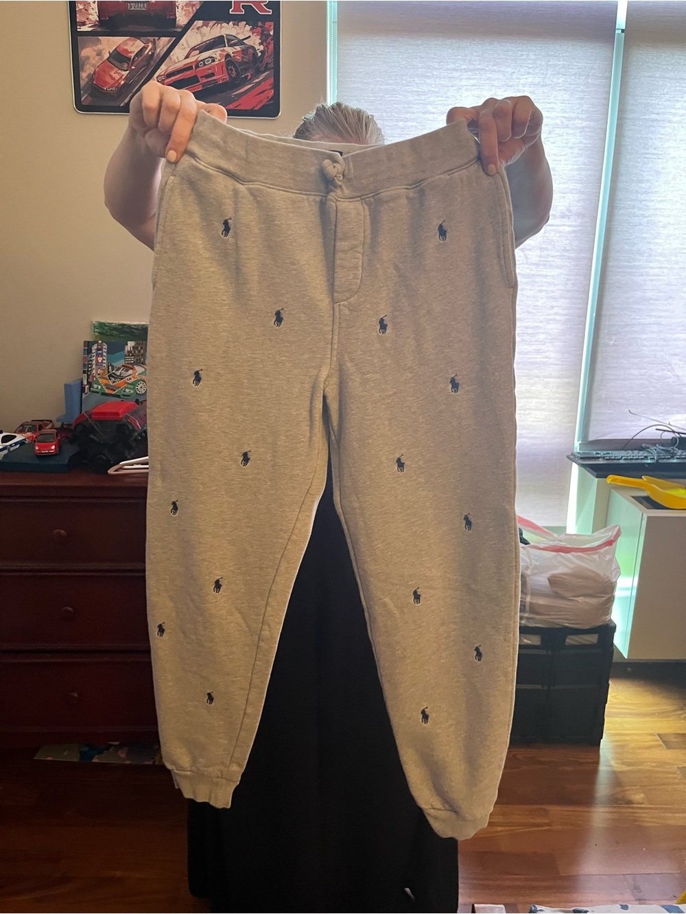 Ralph Lauren Kids Gray Sweatpants with Navy Pony Embroidery